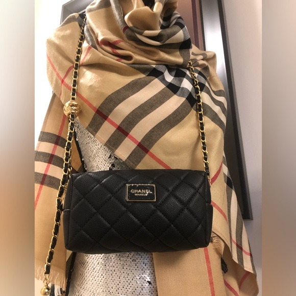 Authentic CHANEL Black Quilted Caviar Restyled Makeup Bag to Shoulder/Crossbody - Picture 13 of 15